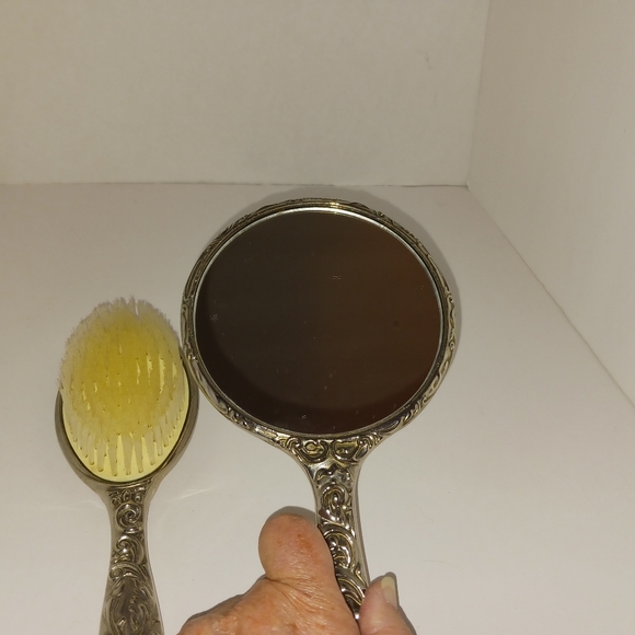 Vintage Silver Tone Ornate Brush & Mirror Set - Picture 7 of 13